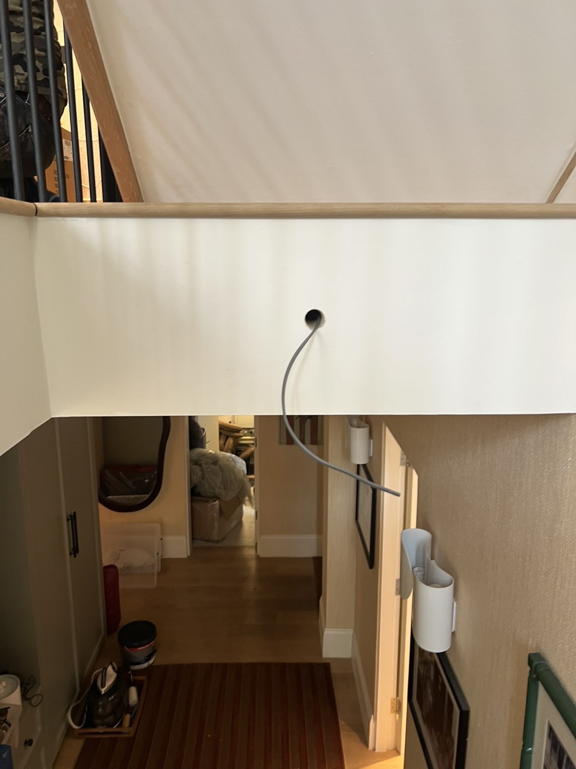 Cable left protruding from a wall opening during first fix work
